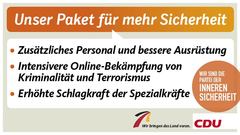 CDU legt Paket für mehr Sicherheit vor CDU legt Paket für mehr Sicherheit vor