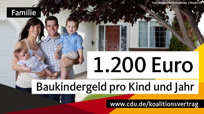 Familie: 1200 Euro Baukindergeld pro Kind und Jahr