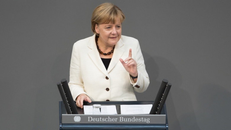 Bundeskanzlerin und CDU-Vorsitzende Angela Merkel bei ihrer Rede in der Generaldebatte zum Bundeshaushalt 2015