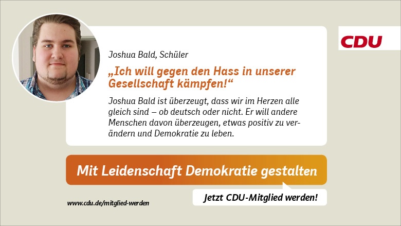 Joshua Bald will gegen den Hass in unserer Gesellschaft kämpfen. Joshua Bald will gegen den Hass in unserer Gesellschaft kämpfen.