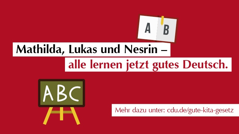 Mathilda, Lukas und Nesrin - alle lernen gutes Deutsch. Gute-Kita-Gesetz