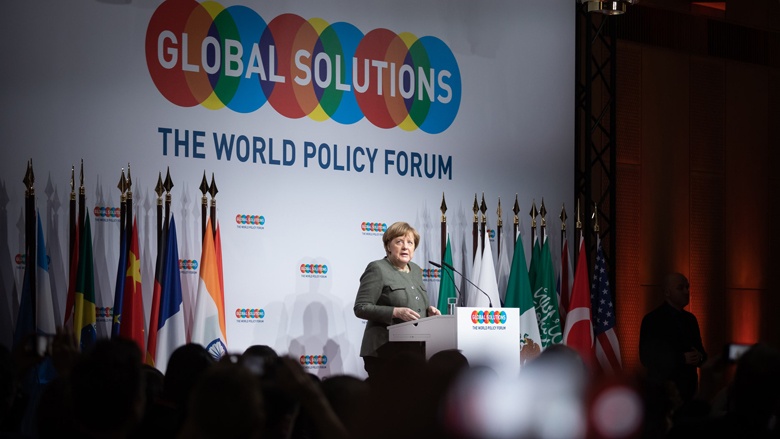 Bundeskanzlerin Angela Merkel beim Global Solution Summit in Berlin 2019 Das Bild zeigt Bundeskanzlerin Angela Merkel beim Global Solution Summit in Berlin 2019